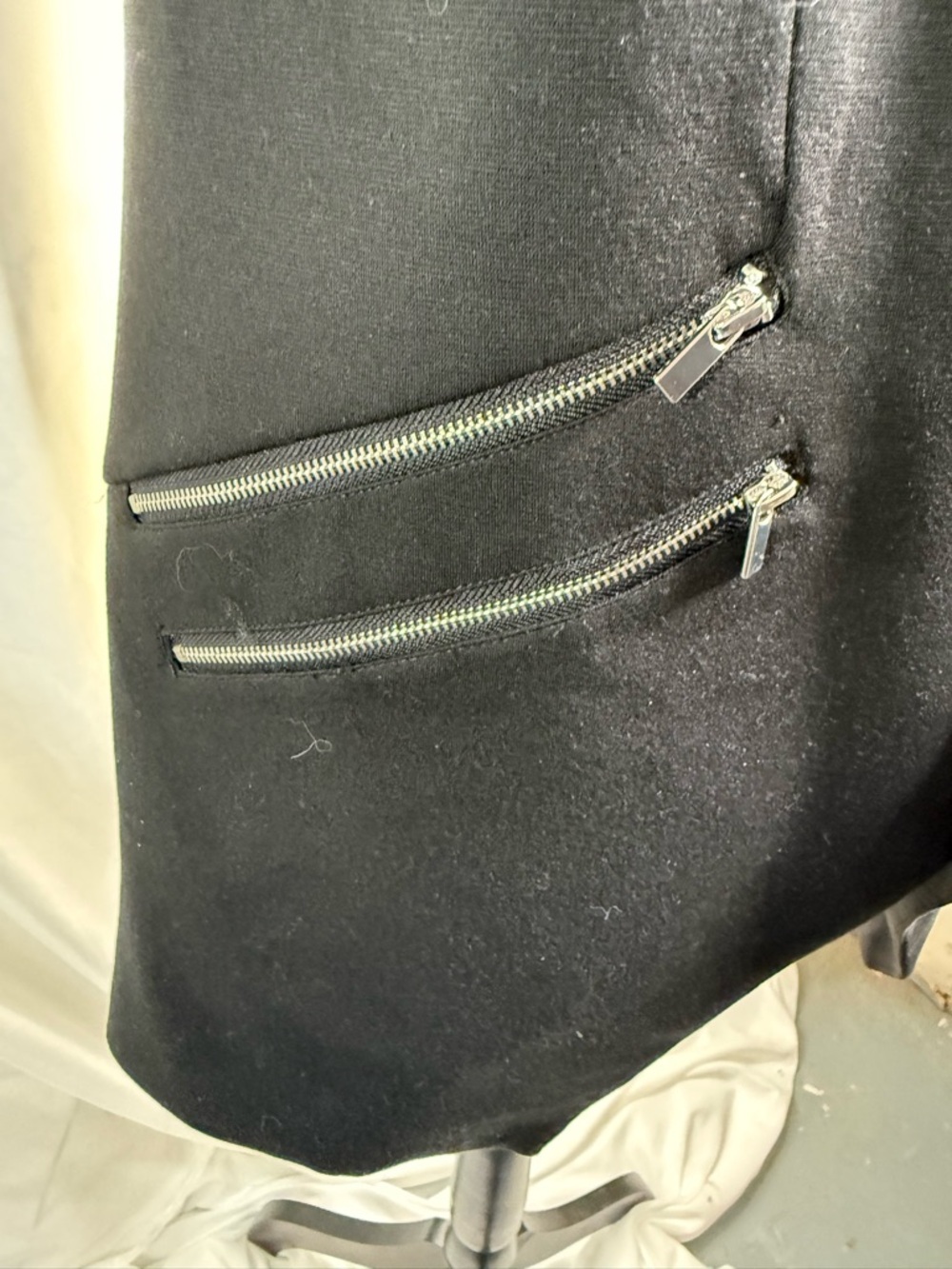 93)Ricki’s Black Blazer w/ Faux Leather Sleeves | Open Front Zip Pockets.PTP 23 - Picture 4 of 7